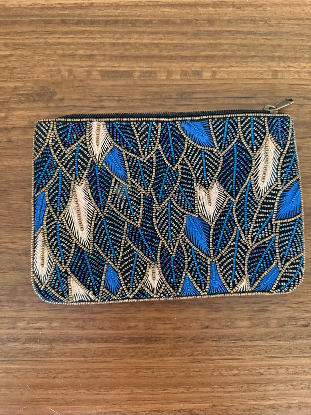 Cost Plus World Market Blue, Cream & Black Beaded Clutch